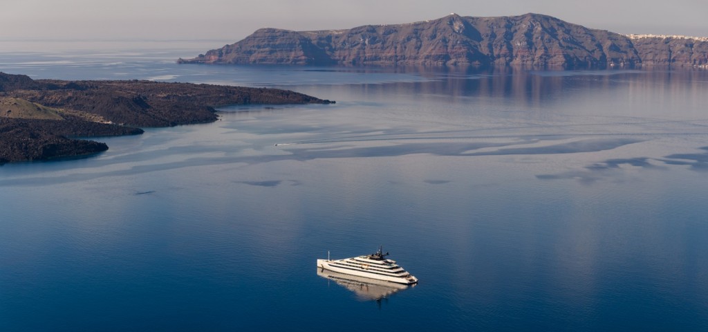 Panoramic caldera and volcano views from Aigialos Santorini